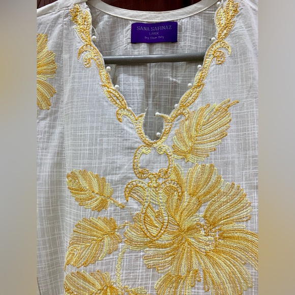 SANA SAFINAZ White and Yellow Embroidered Dress - Picture 9 of 14